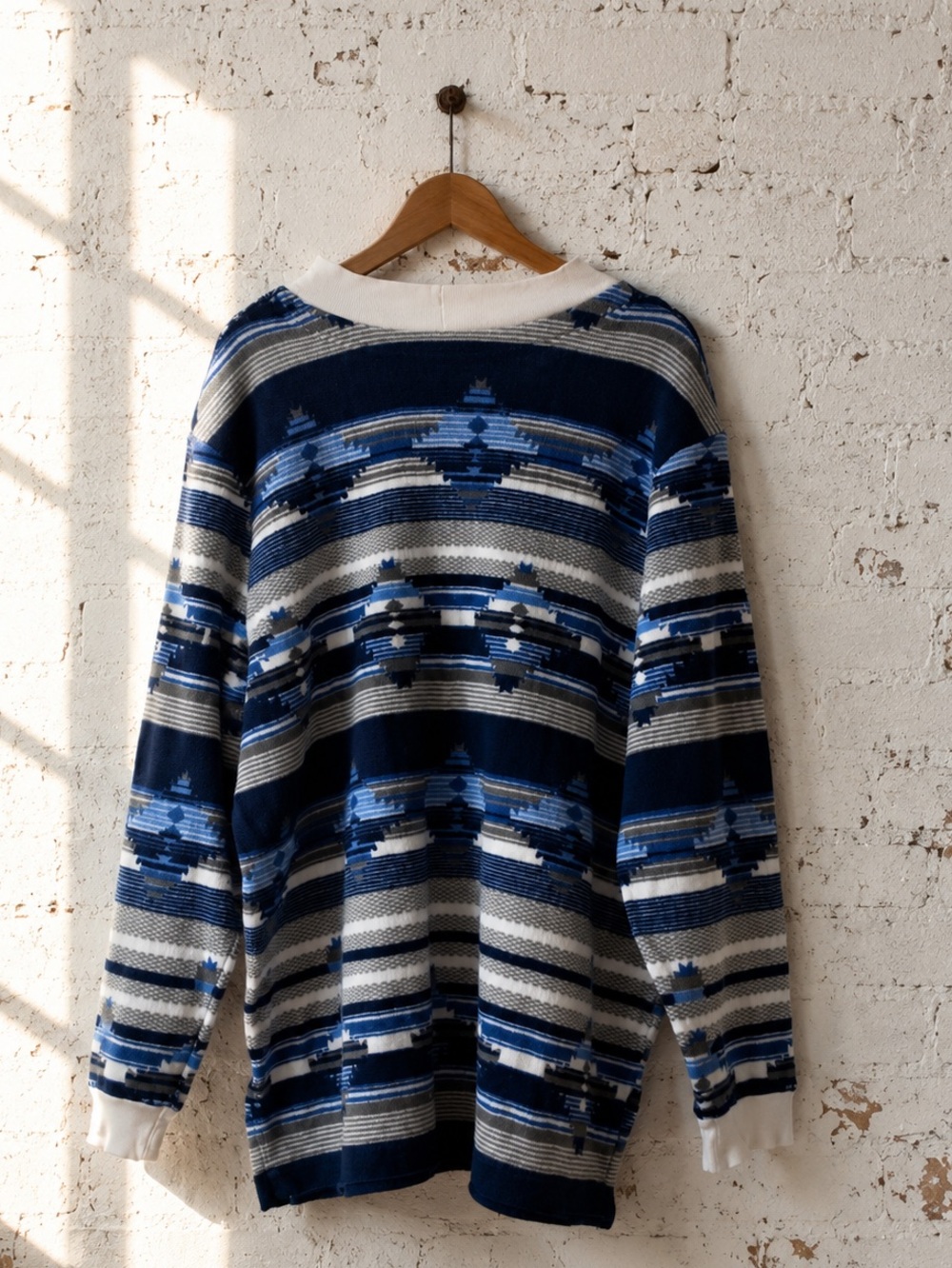 Vintage 80s Southwestern Fleece Sweater Aztec Print Oversized Boyfriend Fit